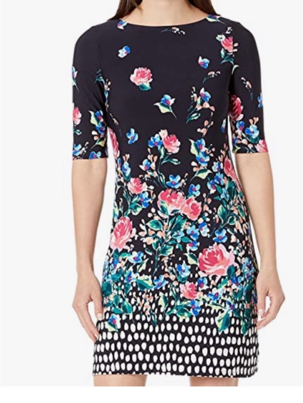 Eliza J Navy Shift Dress with Hot Pink Trim